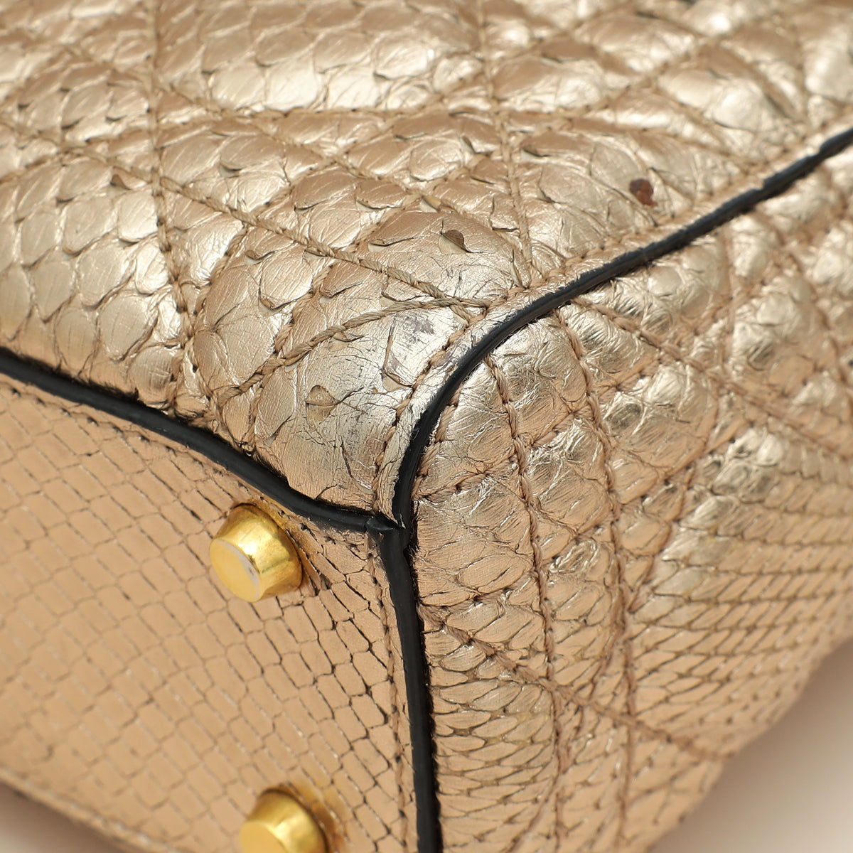 Christian Dior Metallic Rose Gold Python Lady Dior Cannage Supple Mini Bag