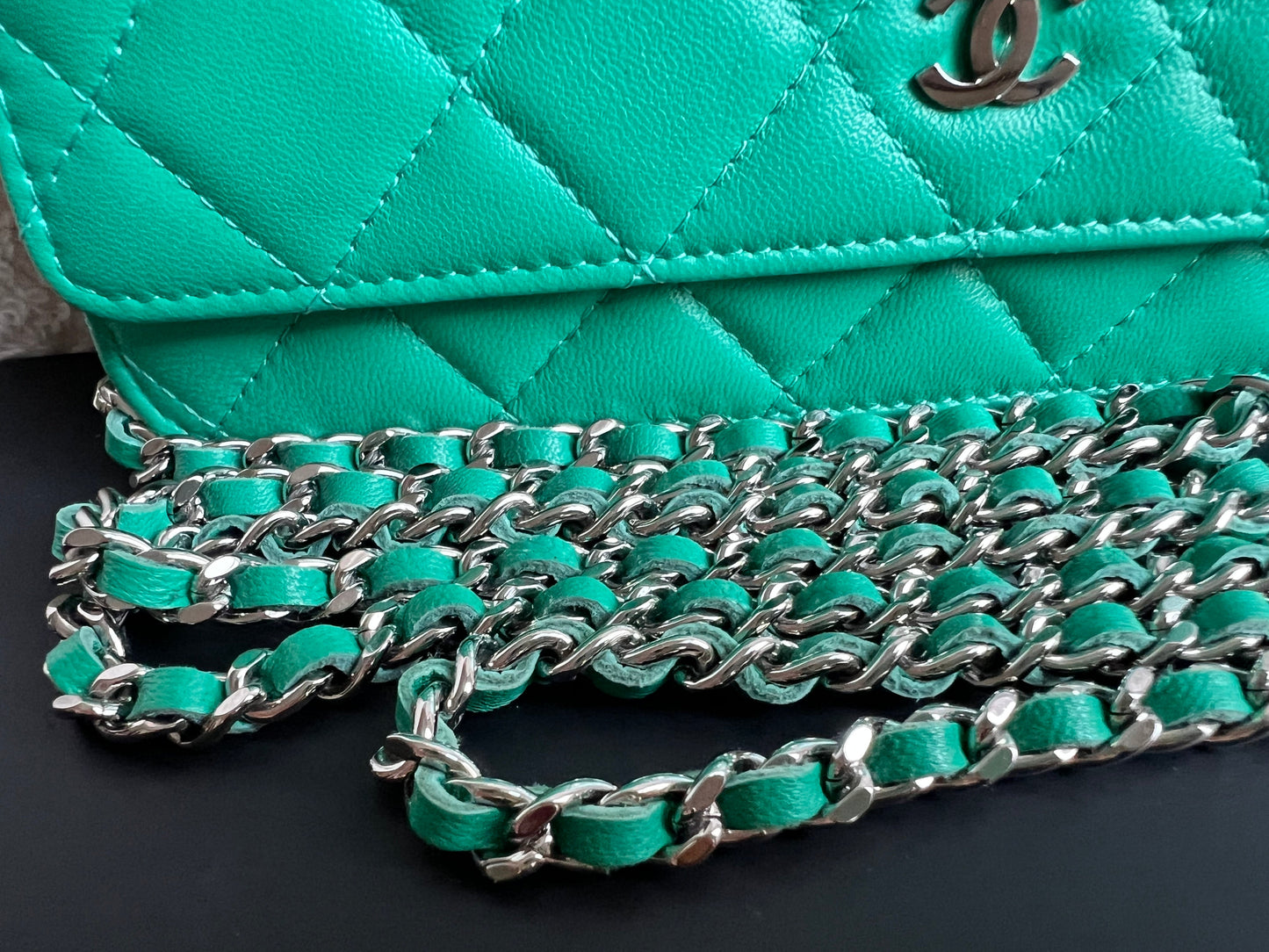 Chanel Turquoise Lambskin Wallet on Chain (RRP £2,930)