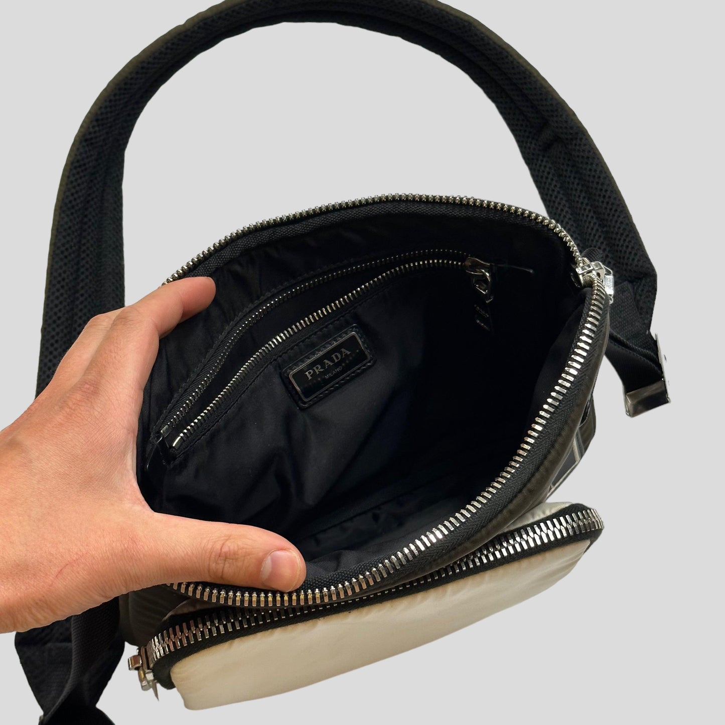 Prada 2018 Rubber Race Logo Bandoliera Crossbody Pocket Bag + Cards