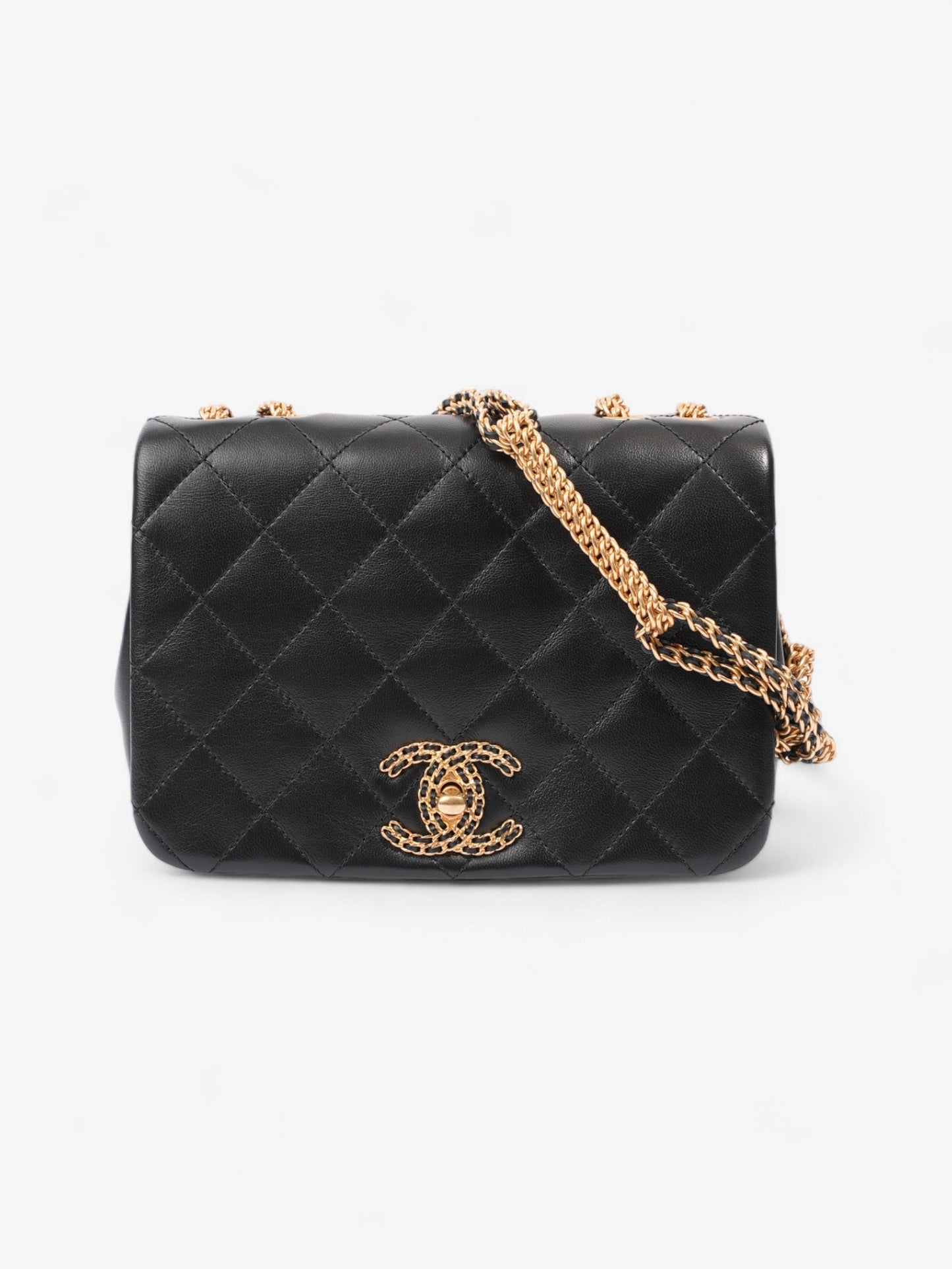 Chanel On And On Full Flap Black Lambskin Leather Small