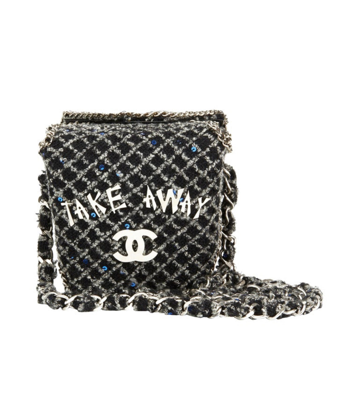 Ultra Rare 2010 Chanel Grey Embellished Tweed Paris-Shanghai Take Away Box Bag