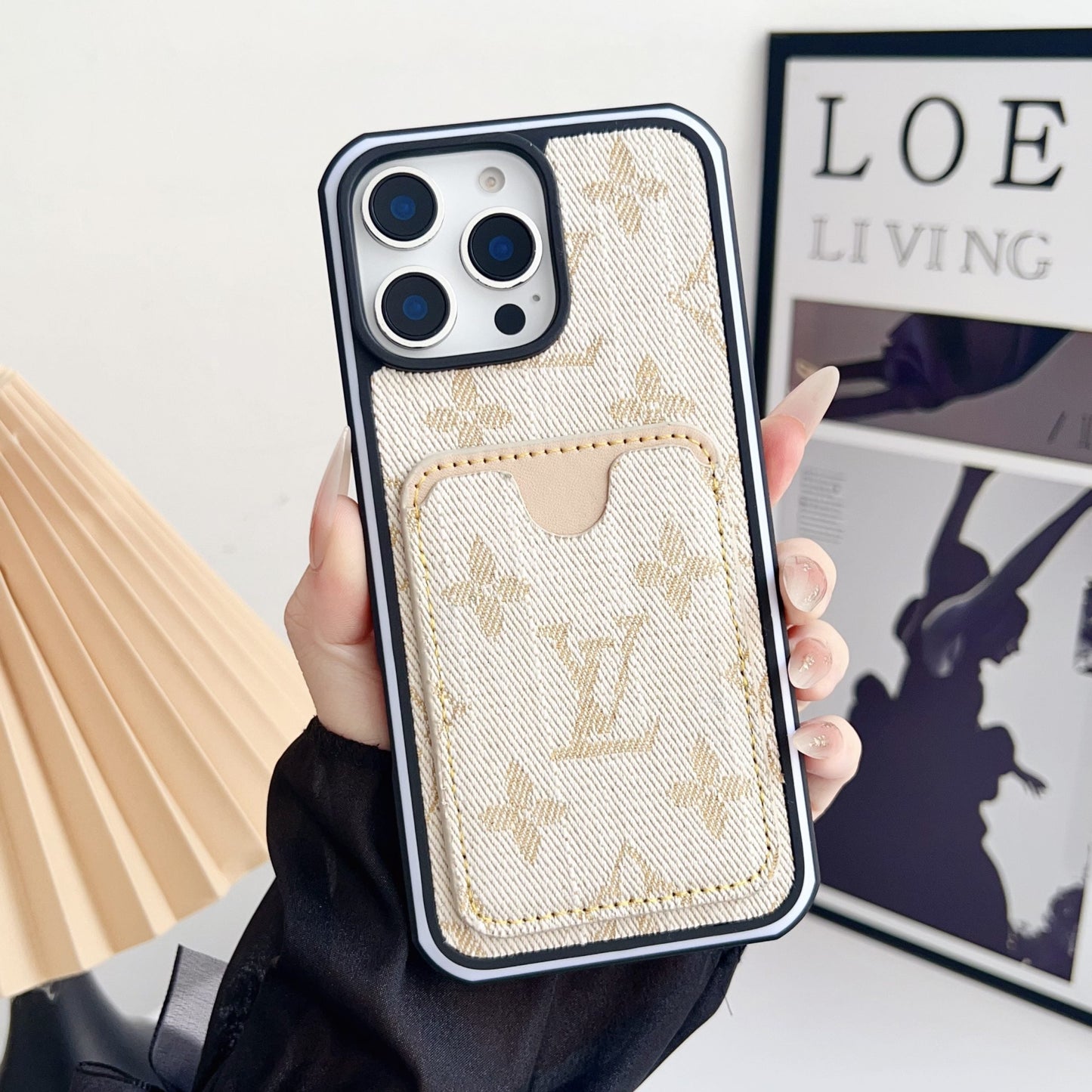 Fabric LV iPhone Case Card Slot for 1216 Pro Max