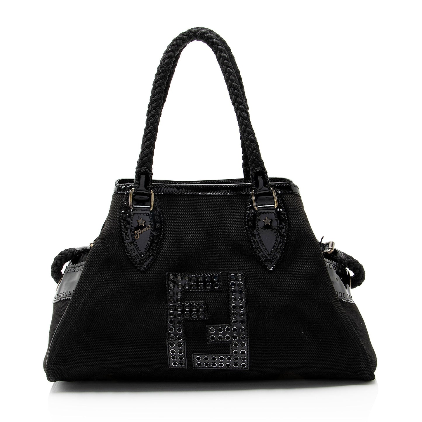 Fendi Canvas Patent Leather Perforated FF Du Jour Tote
