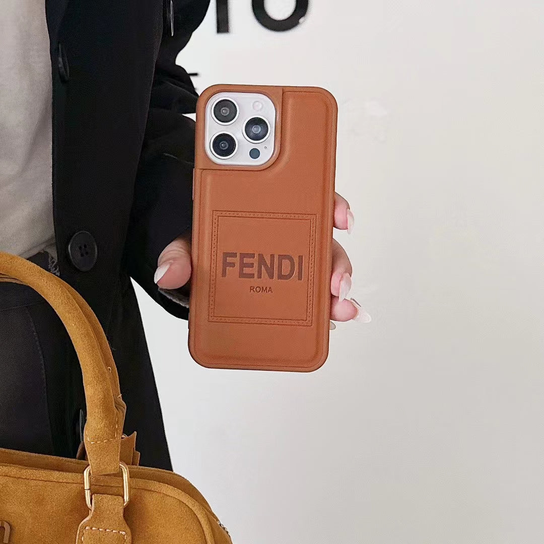 Fendi Phone Case for iPhone Brown Leather