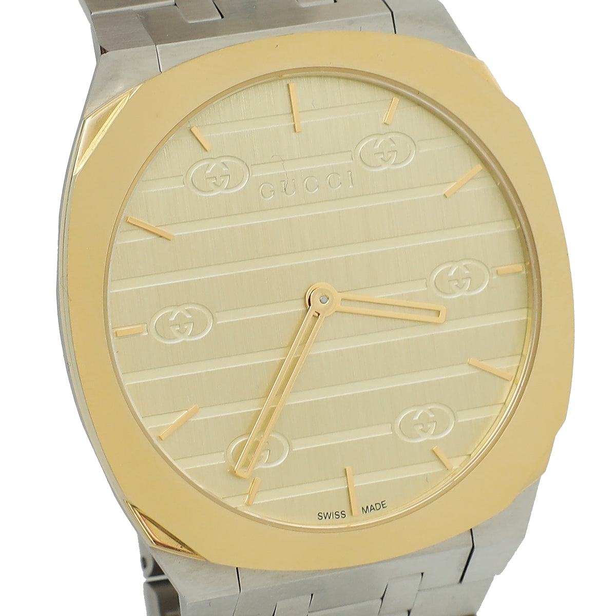 Gucci Stainless Steel 18K Yellow Gold 25H 30mm Quartz Watch