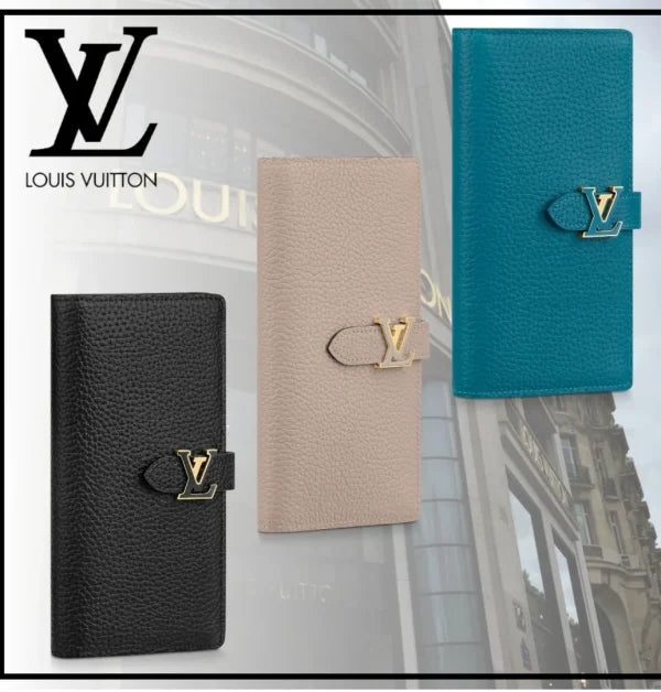 Louis Vuitton Unisex Faux Fur Plain Leather Bridal Logo Long Wallet