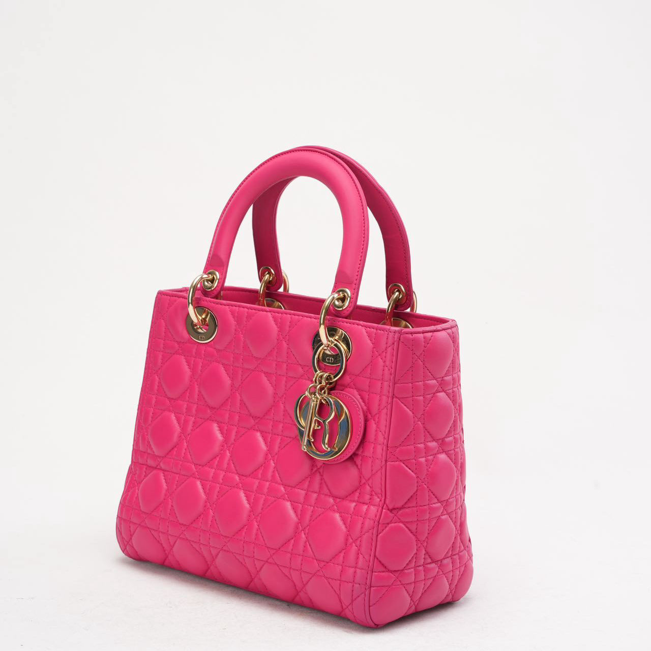 Christian Dior Pink Medium Lady Dior Bag In Cannage 2013