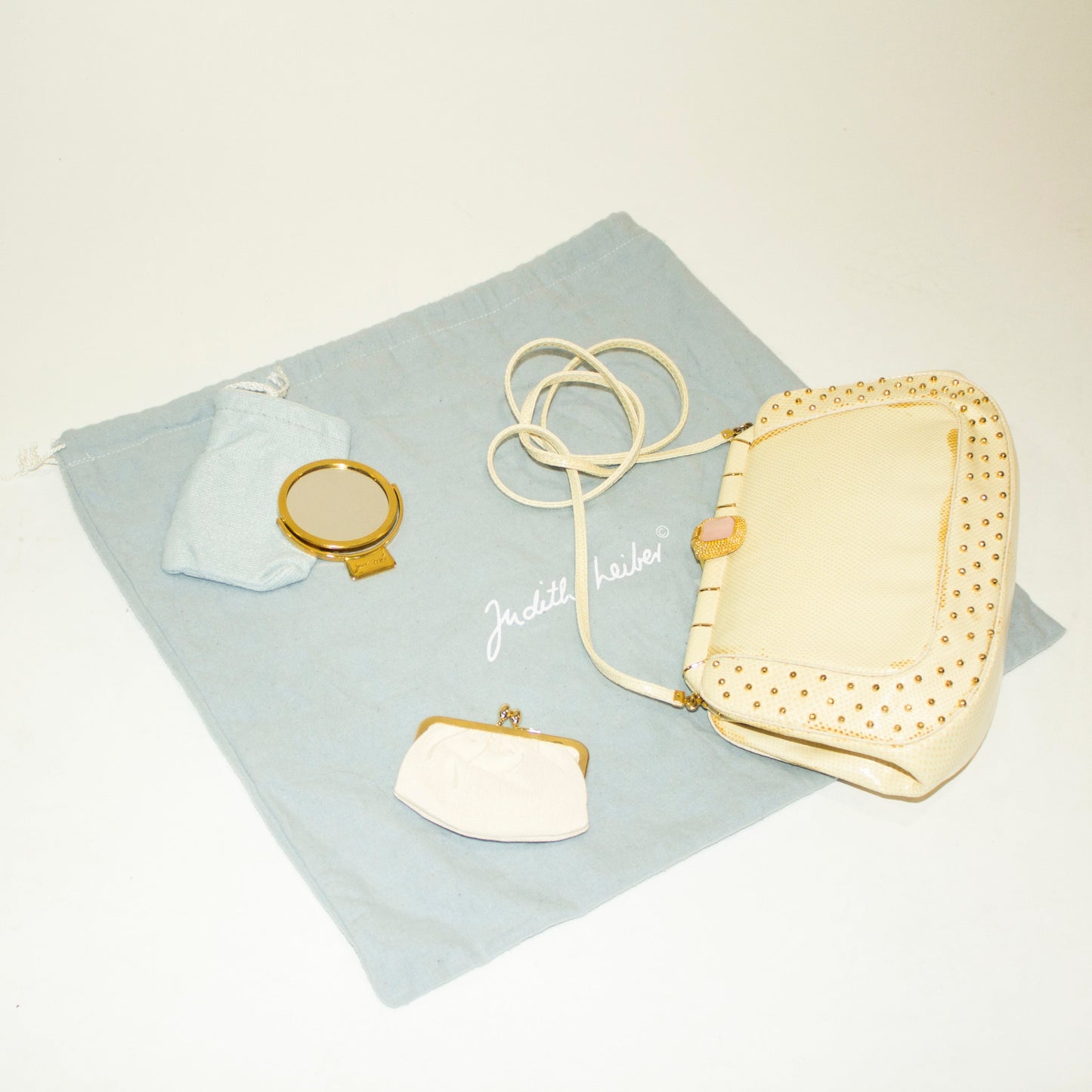 JUDITH LEIBER Vintage Cream Snakeskin & Gold Crossbody/Clutch