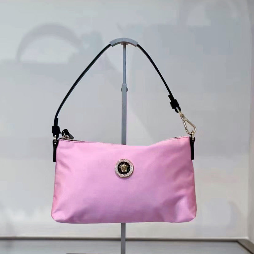 Versace Light Pink Nylon Pouch Shoulder Bag
