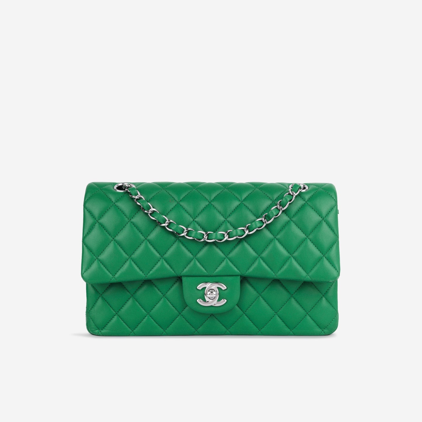 Chanel Classic Flap Lambskin Silver Shoulder Bag Style 10