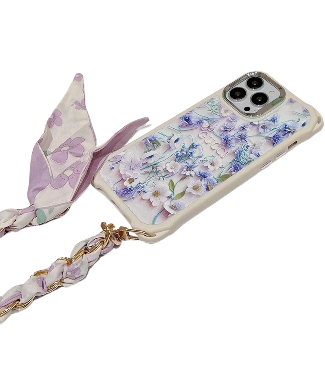 Gucci iPhone Case Flower 3D Cute Pattern Silk Chain for iPhone