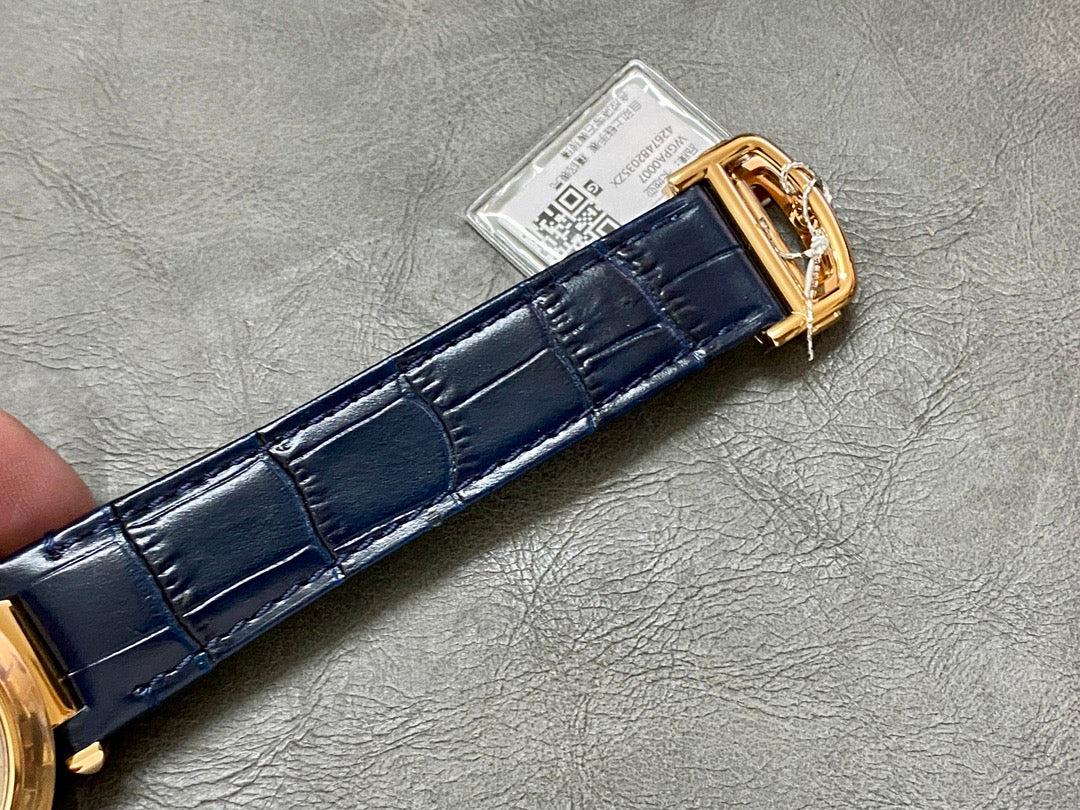 Pasha 41 mm mechanical gold white dial dark navy blue leather