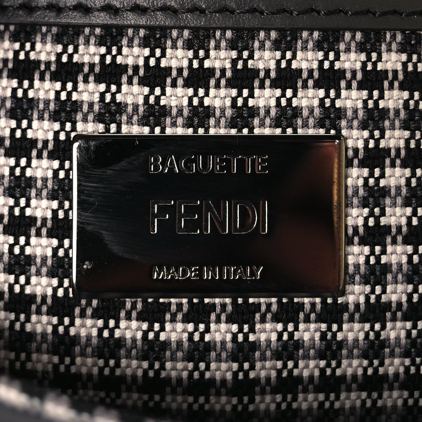 Fendi Wool Vitello King Houndstooth FF Embroidered Baguette Grigio Anthracite