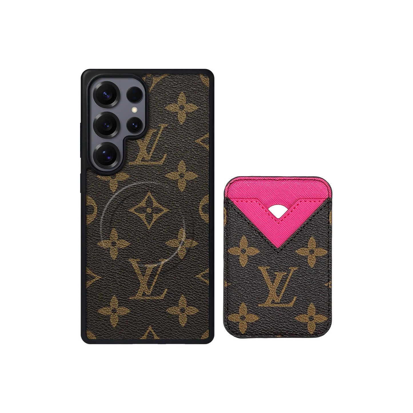 SET MAGSAFE CARDHOLDER LV MONOGRAM BROWN WITH PINK