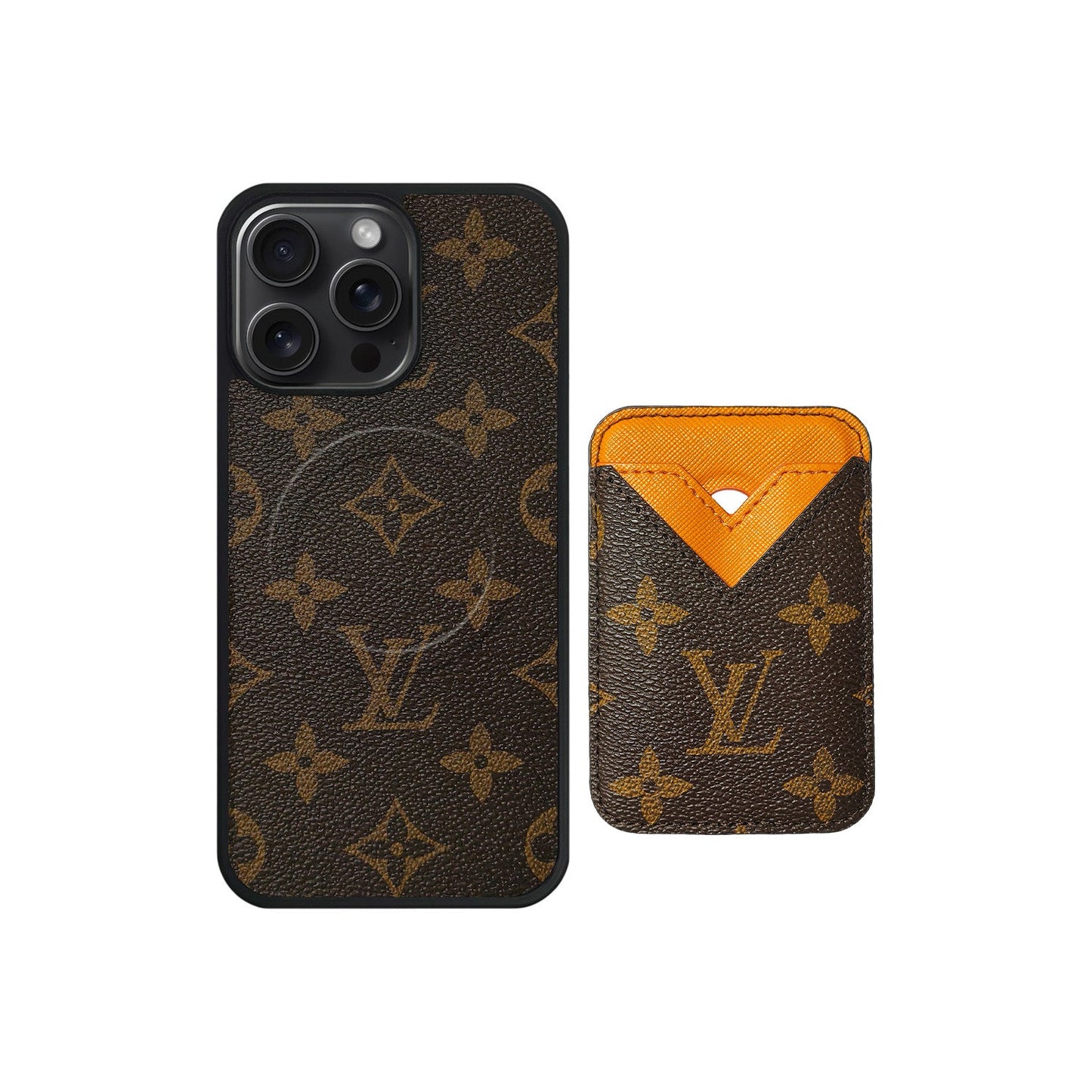 SET MAGSAFE CARDHOLDER LV MONOGRAM BROWN WITH ORANGE