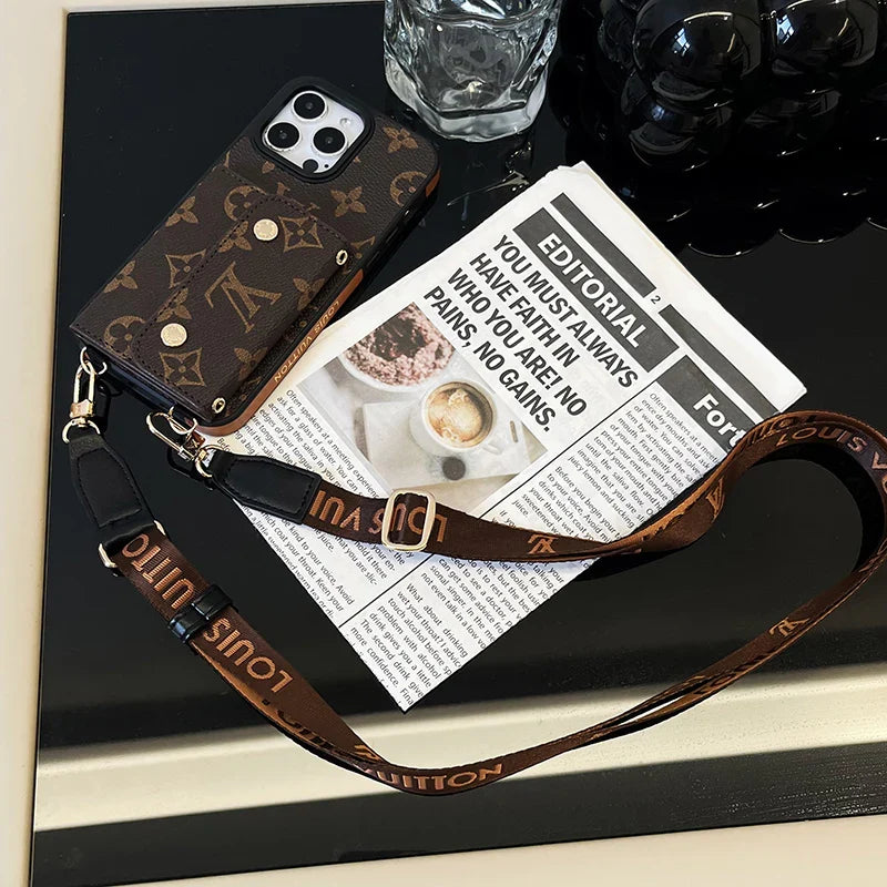 Luxury Phone Wallet Crossbody Style Lanyard For Iphone 12 – 16 Pro Max Plus Series / 18 Pro / 18 Pro Max