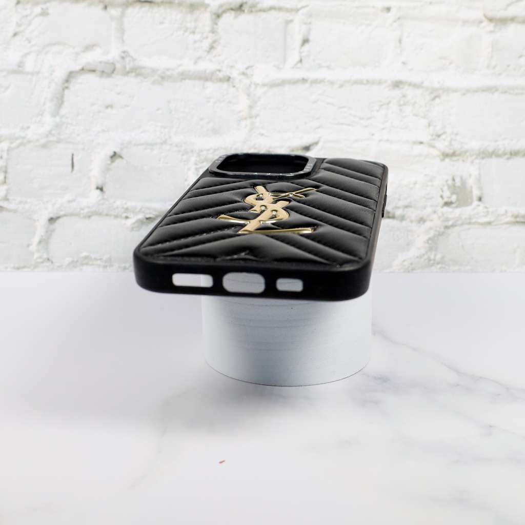 YSL iPhone Case Fashion Black Leather for 12 13 14 Pro Max Plus