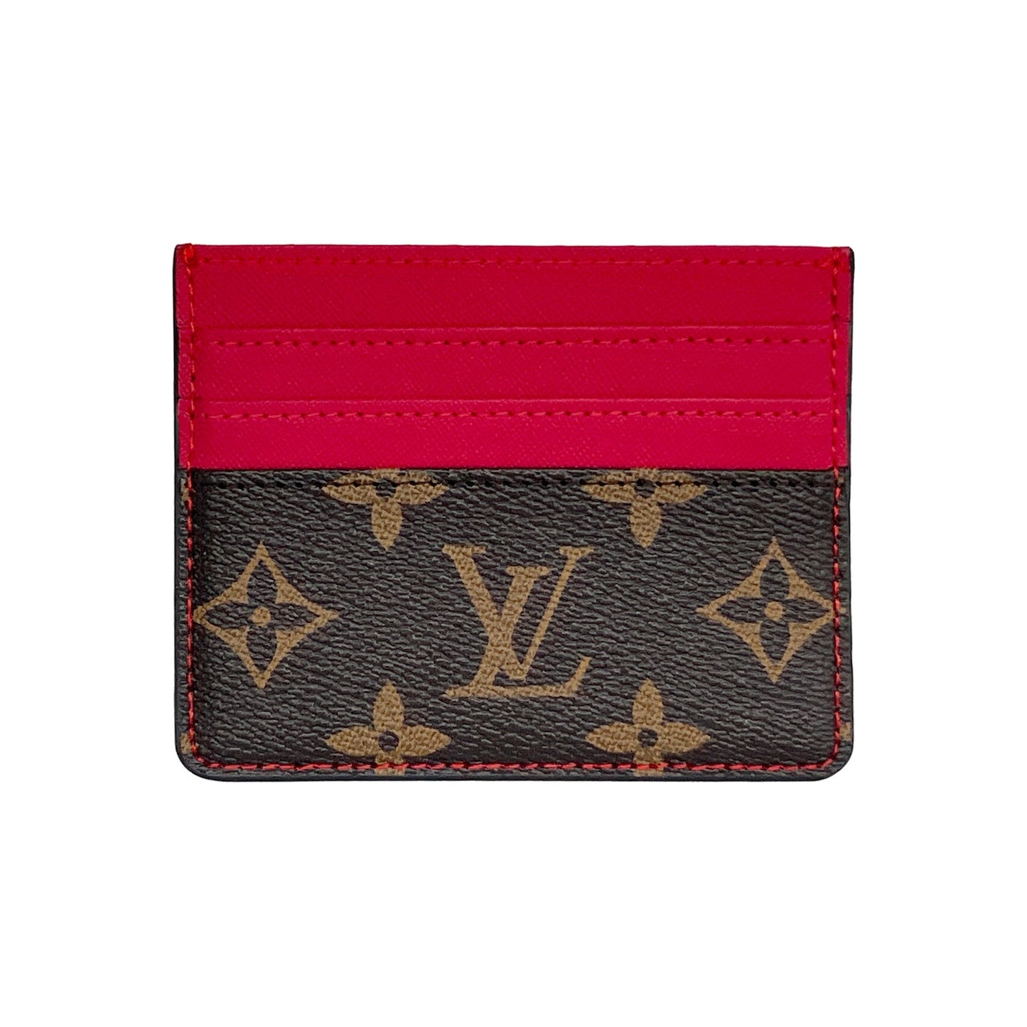 LV RED AND BROWN MONOGRAM CARD HOLDER