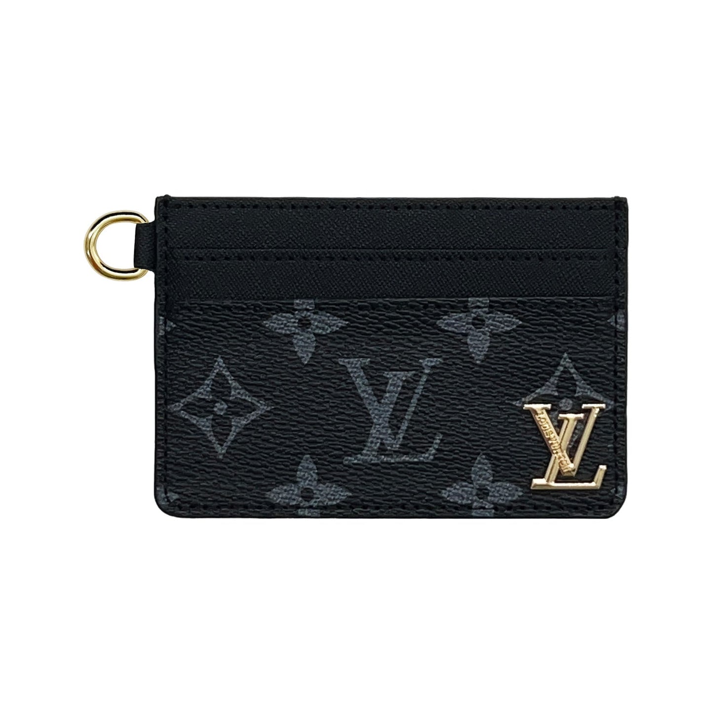 LV BLACK MONOGRAM CARD HOLDER WITH GOLD LOGO AND KEY RING