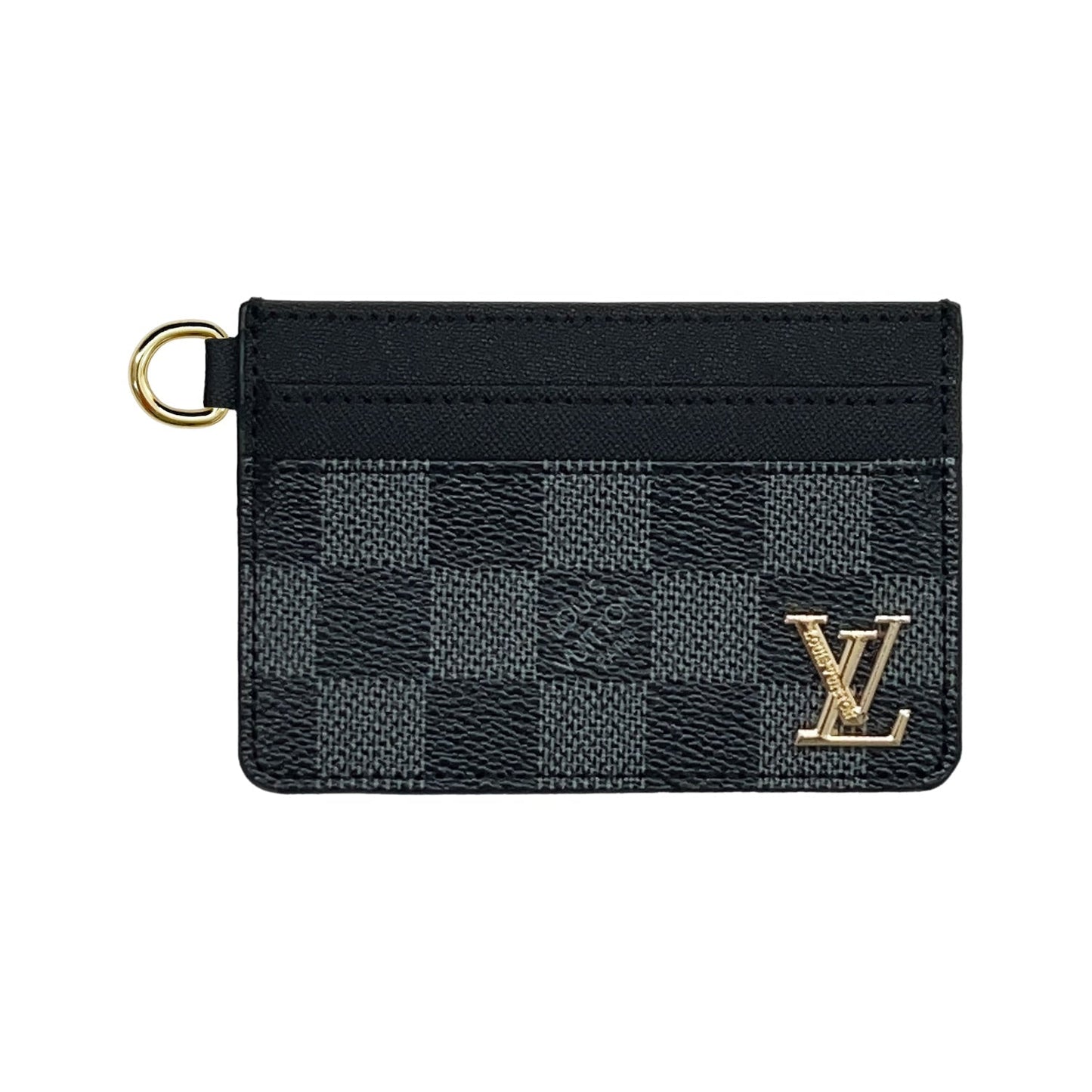 LV BLACK CLASSIC CARD HOLDER WITH GOLD LOGO AND KEY RING