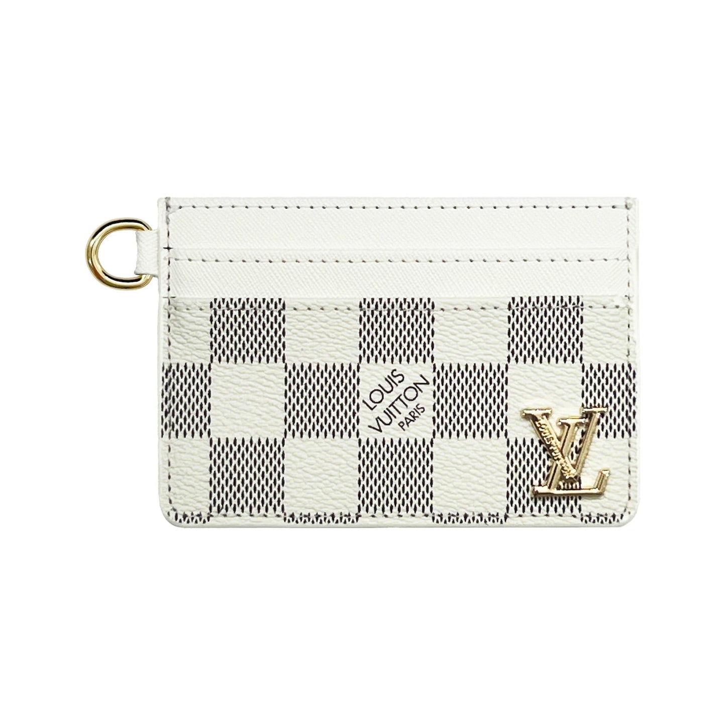 LV WHITE MONOGRAM CARD HOLDER WITH GOLD LOGO AND KEY RING
