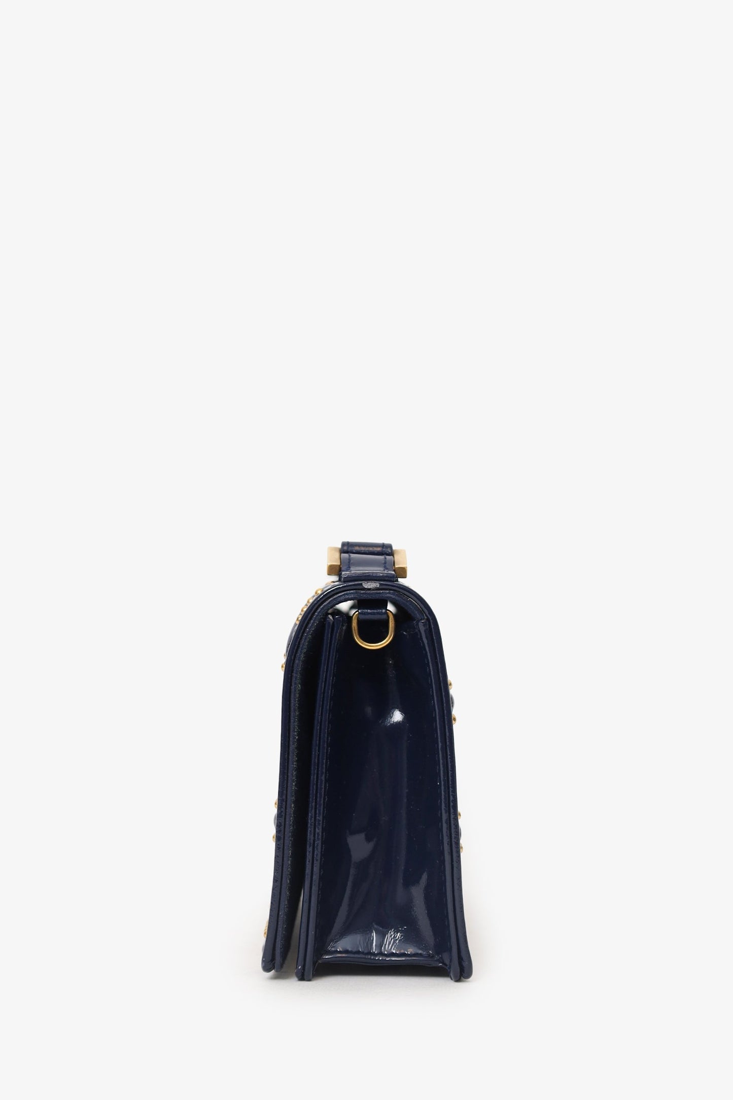 Christian Dior 2017 Navy Patent Studded Mini Diorama Top Handle Bag With Pouch