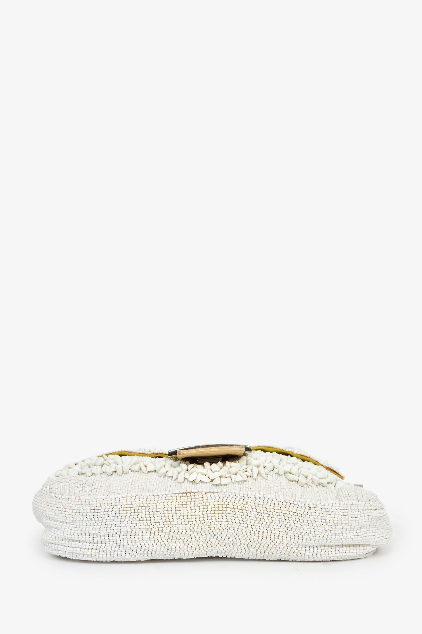 Fendi White/Beige Beaded Baguette Shoulder Bag