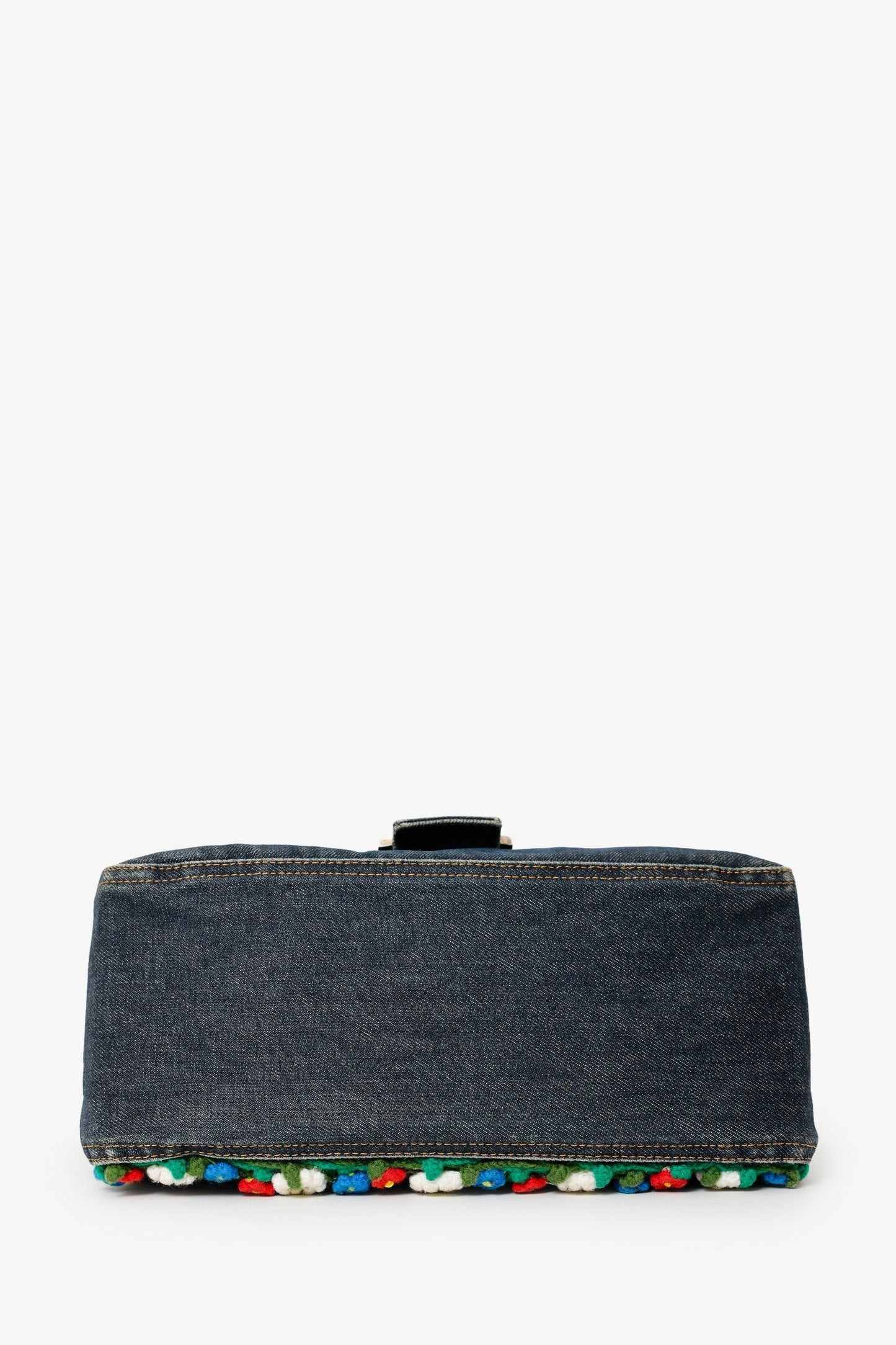 Fendi Blue Denim Crochet Floral Embellished Mama Baguette Shoulder Bag