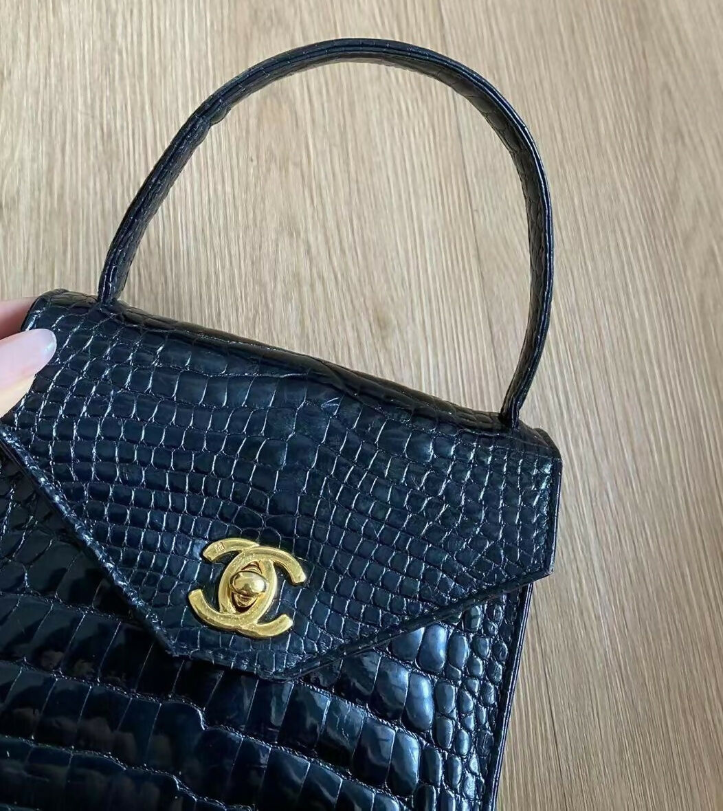 Chanel Black Crocodile Top Handle Kelly Bag