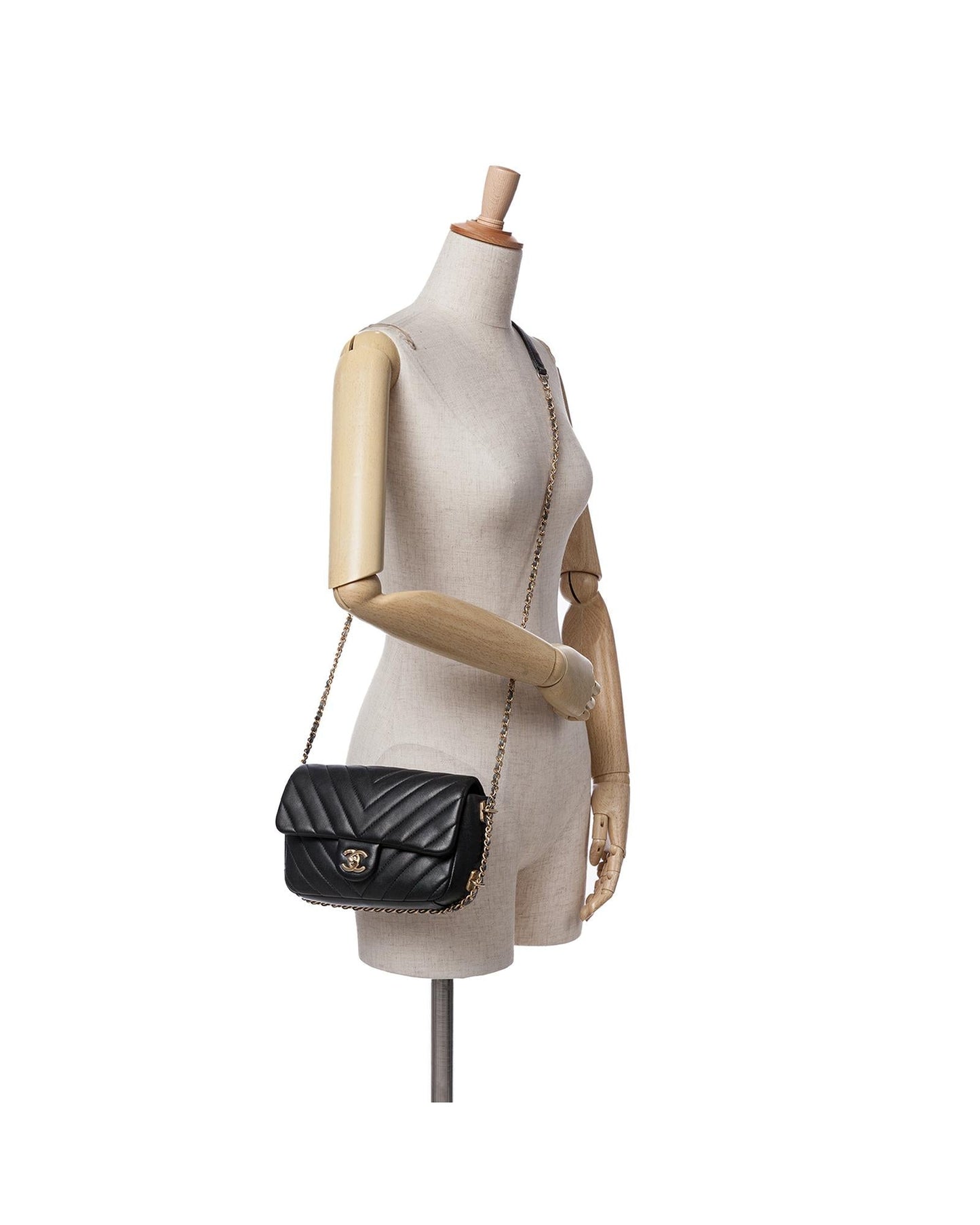 Mini Rectangular Chevron Lambskin Chain Around Flap Crossbody Bag