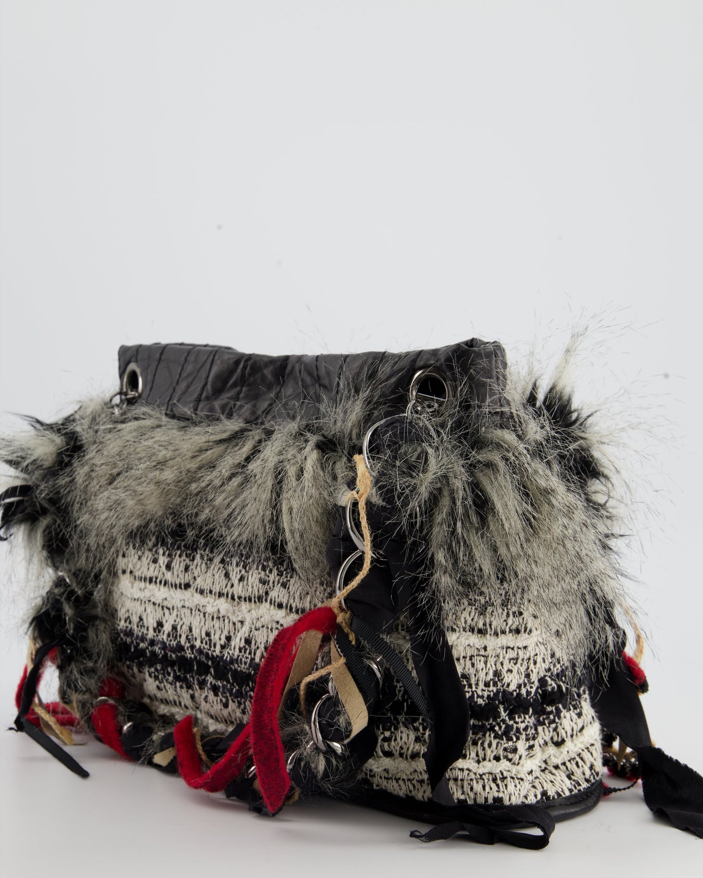 Chanel Mini Tweed Black White Silver Shoulder Bag Style