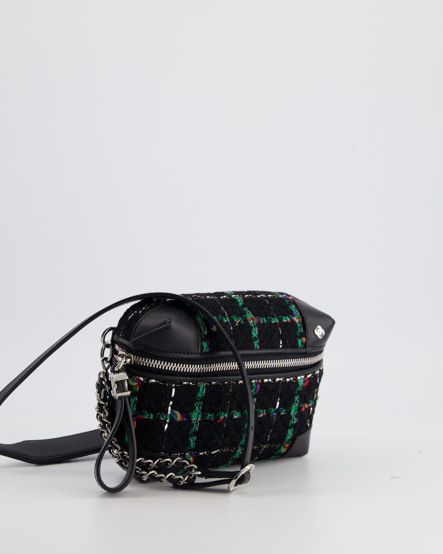 Chanel Tweed Black Silver Green Handbag Style