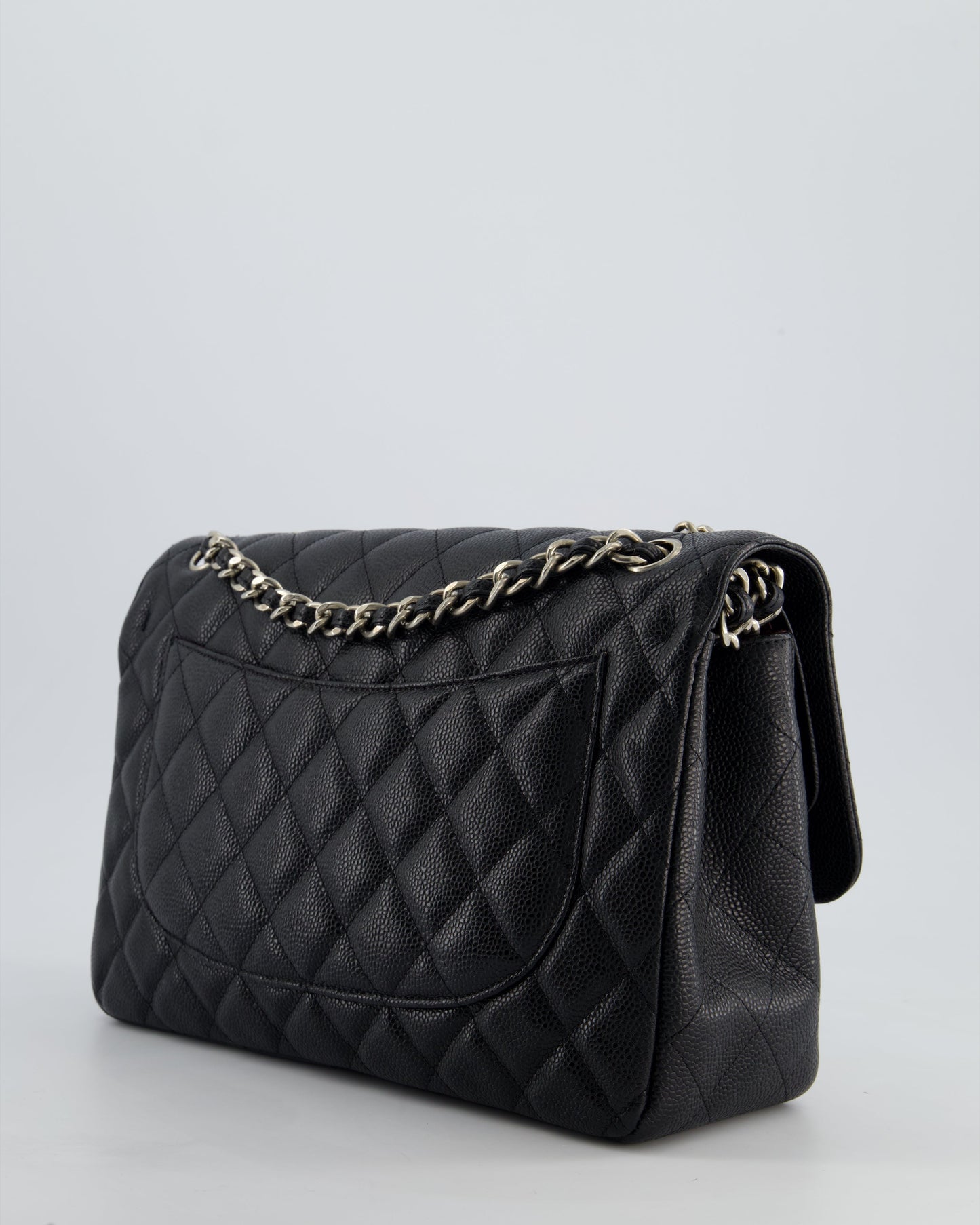 Chanel Flap Classic Caviar Leather Black Silver Shoulder Bag Style 4