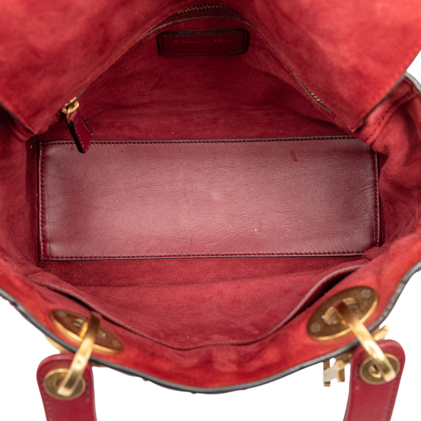 Red Dior Medium Lambskin Cannage Studded Supple Lady Dior Satchel