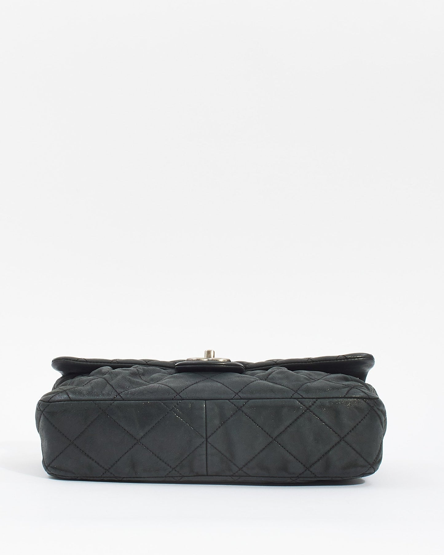 Chanel Black Quilted Iridescent Leather East West Single Flap Bag