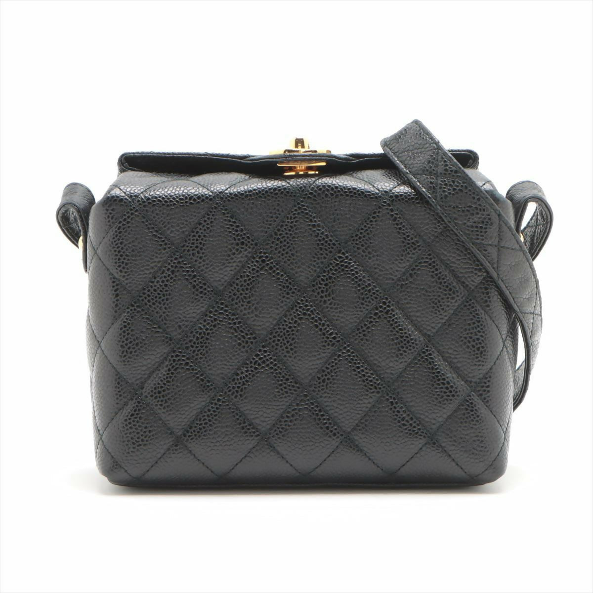 Chanel Black Gold Carved Buckle Box Bag