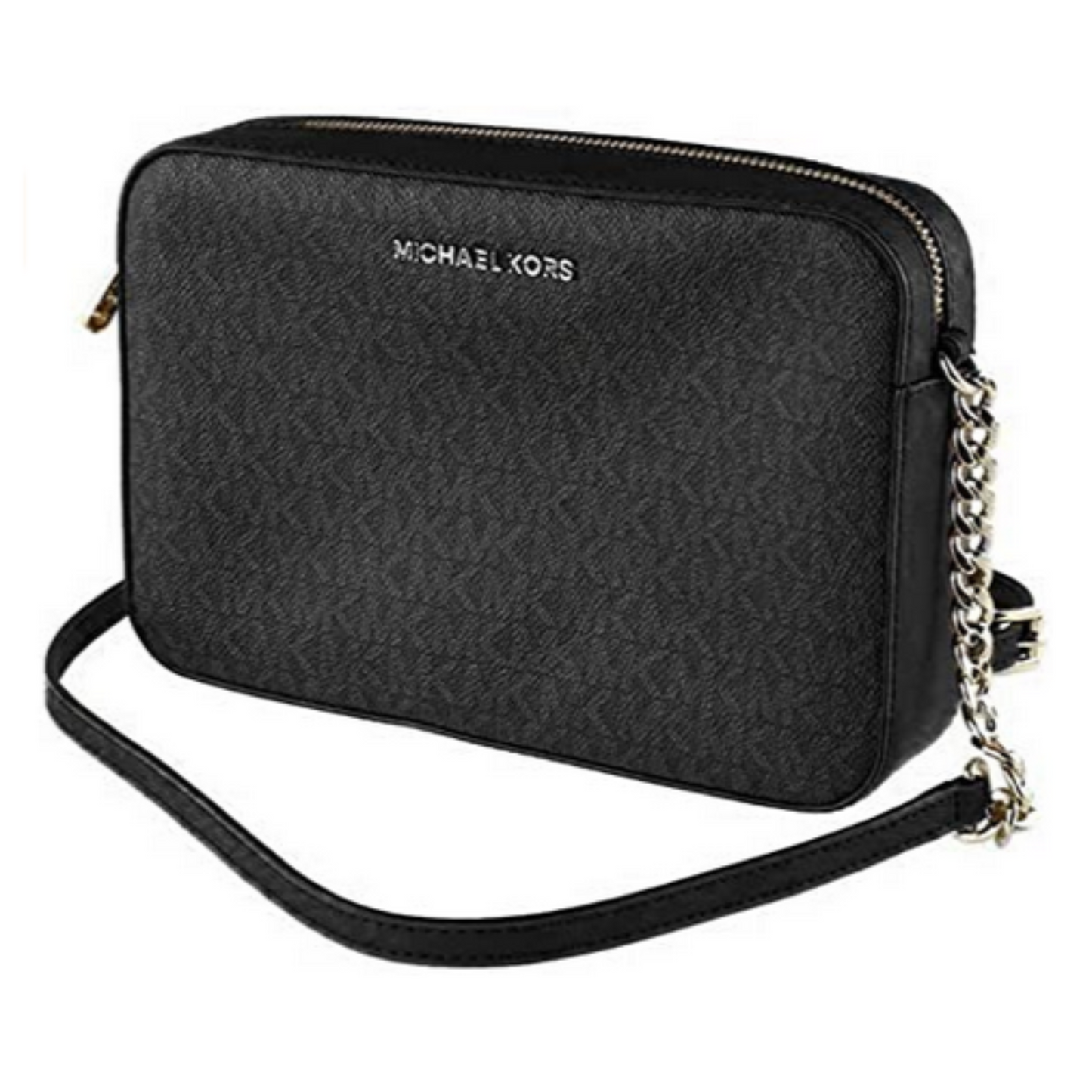 MICHAEL KORS Black MK Signature Logo East West Jet Set Saffiano Leather Crossbody Bag NWOT