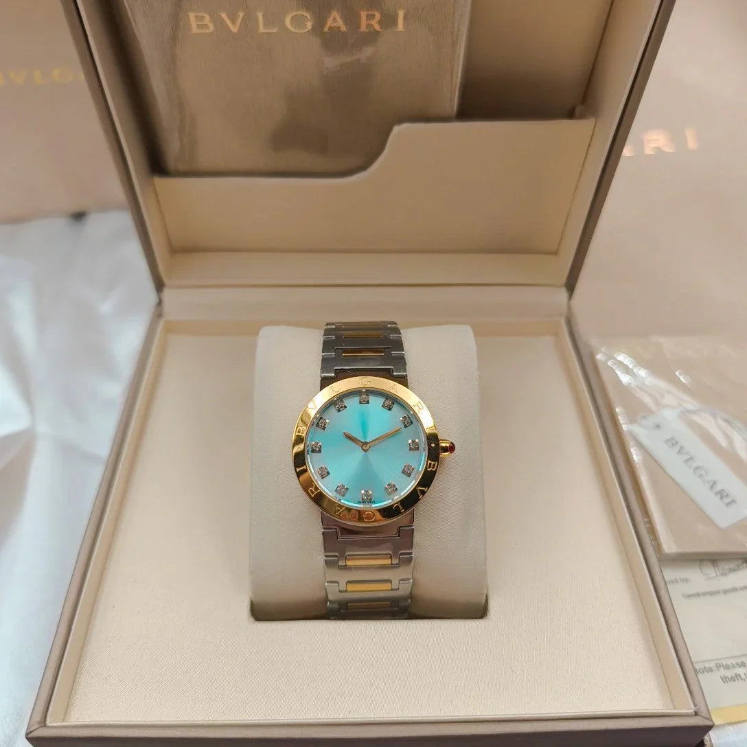BVLGARI 33mm Diamond Numerals Gold Case Steel Pink Gold
