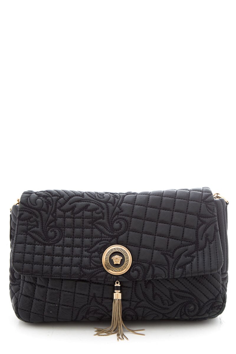 Versace Black Quilted Paisley Crossbody Handbag