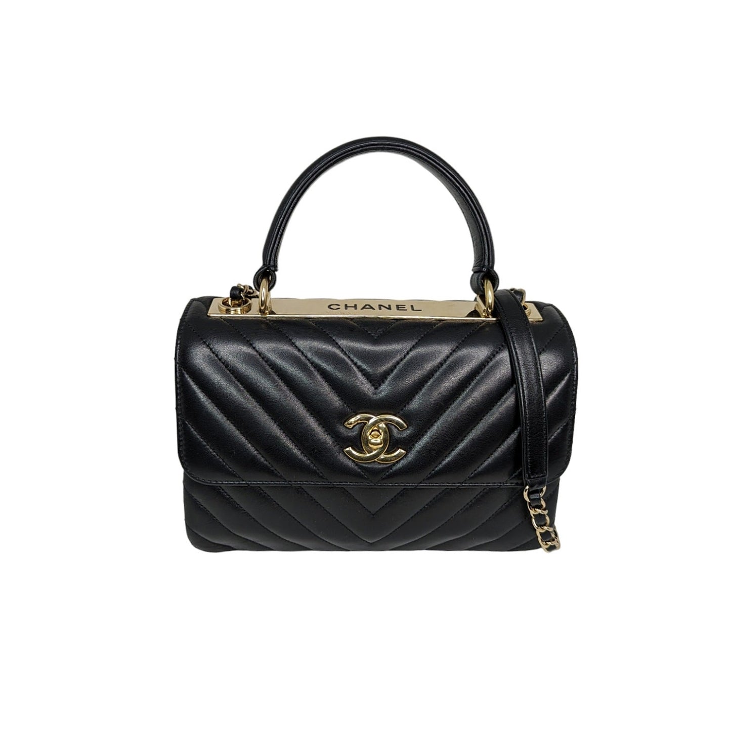 Chanel Black Trendy CC Chevron Top Handle Flap Bag
