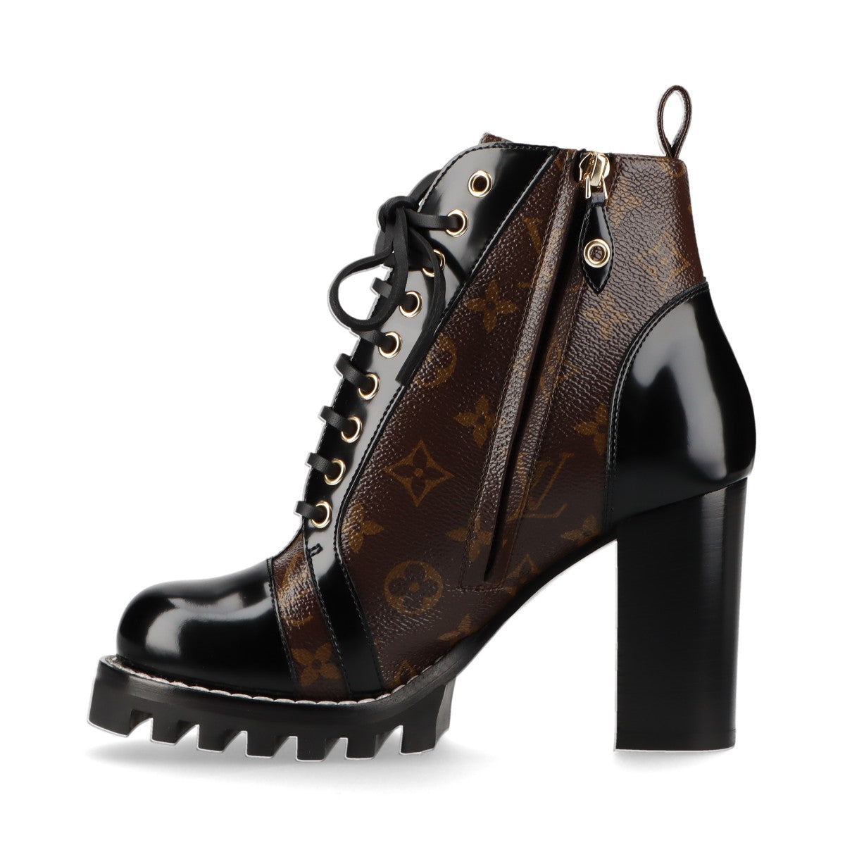 Louis Vuitton 22 PVC Leather Short Boots EU37 1/2 Black × Brown MA0272 Monogram Box Bag