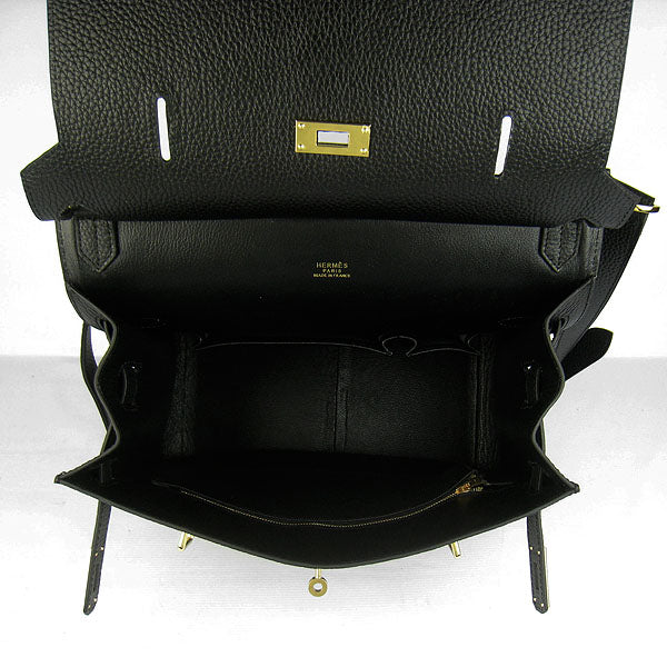 Luxury Hermes Leather Shoulder Bag Black Golden