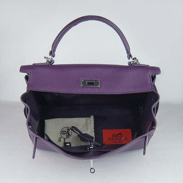 Luxury Hermes Kelly 32Cm Togo Leather Handbag 6108 Purple Silve
