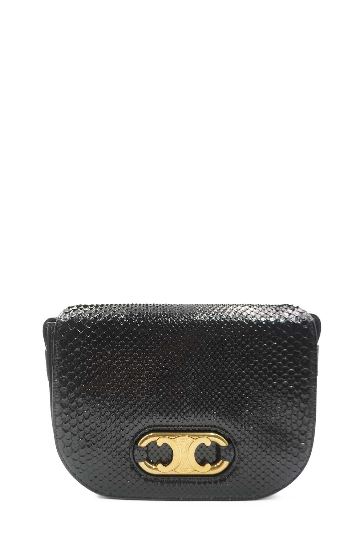 Medium Maillon Triomphe Python Crossbody Bag Black