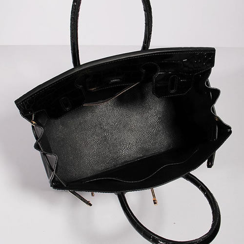 Luxury Hermes Birkin 30Cm Crocodile Leather Bag With Strap Black Gold