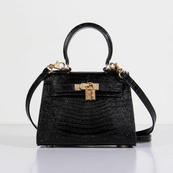 Luxury Hermes Kelly 20Cm Lizard Leather Bag Black Gold