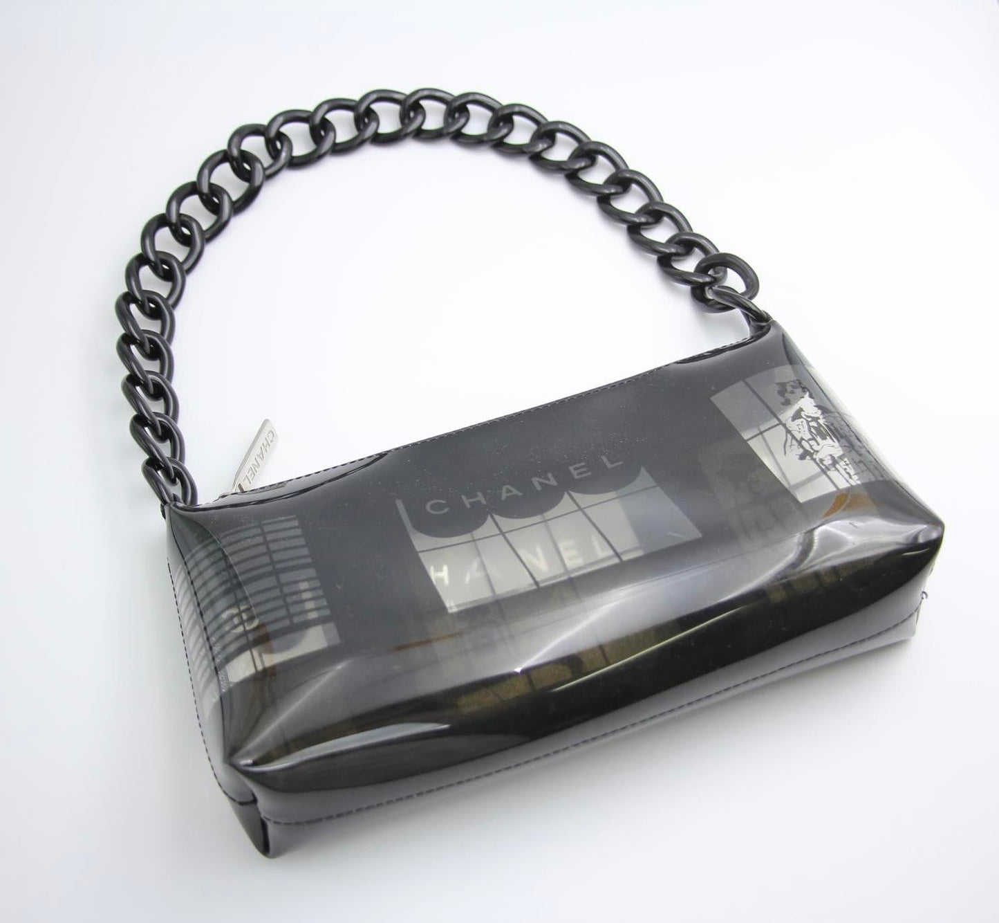 Chanel 2003 Coco Window Chain Black Vinyl Pouch
