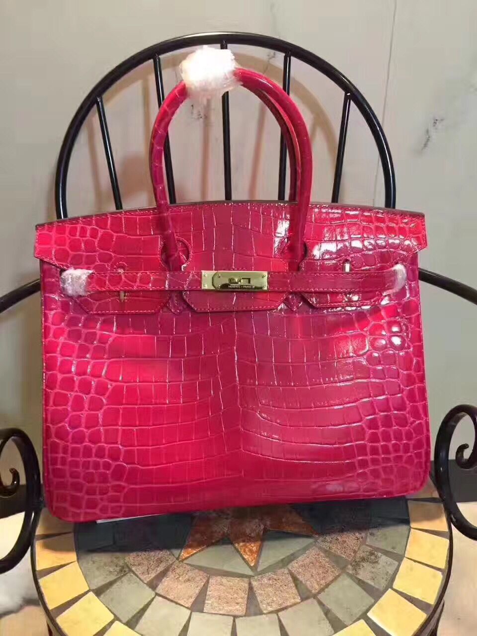 Luxury Hermes Birkin 35Cm Crocodile Leather Handbag Peach Blossom Gold