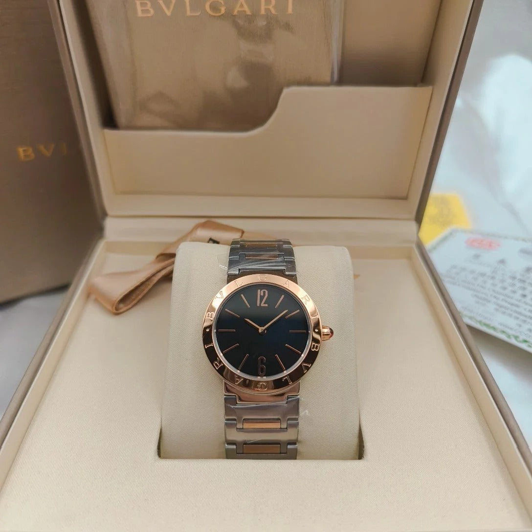 BVLGARI 33mm Sliver Case Pink Gold Steel