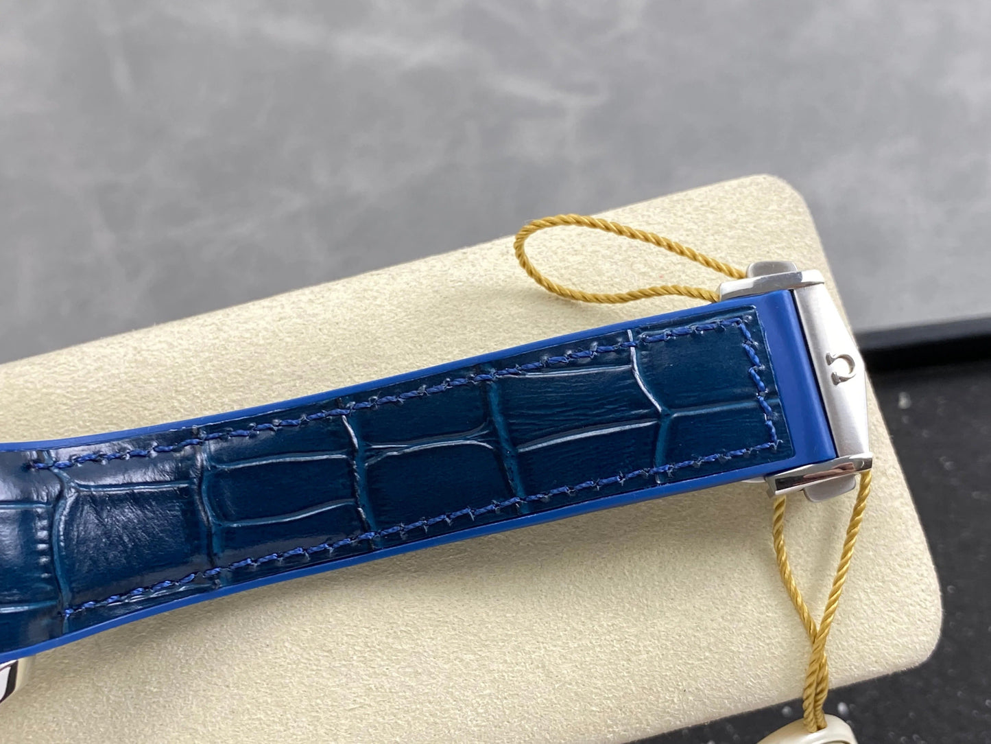 Omega Seamaster 46mm Blue Dial Pink Gold Case Blue Crocodile Leather